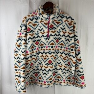Eddie Bauer Fleece Pullover Womens XL Multicolor Geometric Quarter Zip Sherpa